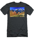 Italy Courmayeur Val Ferret Alps Autumn Larches in the Area of Rifugio Bertone Against the Backdrop of Dent Du Geant and Grandes Jorasses Mont Blanc Group Davide Carlo Cenadelli T-Shirt