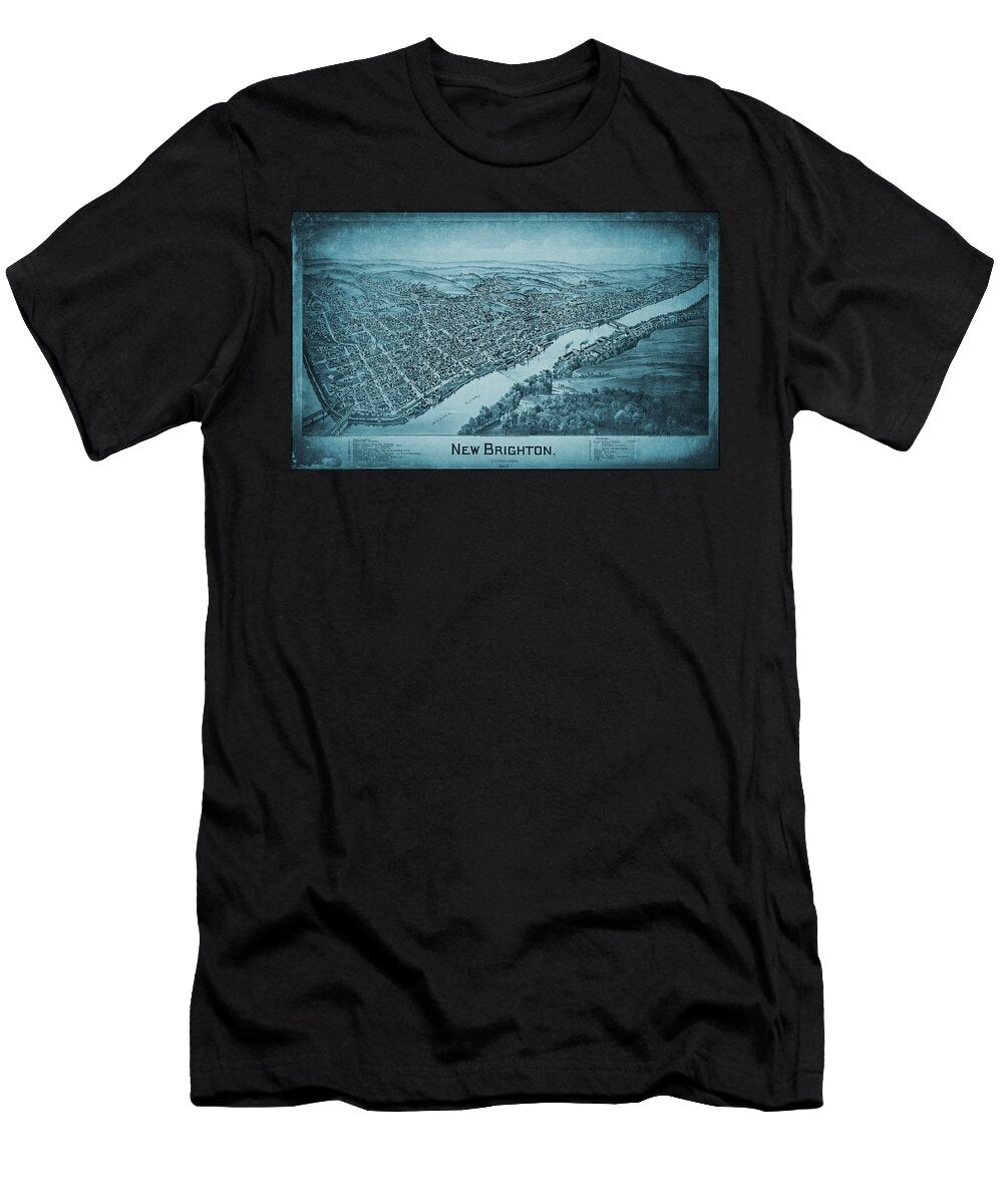 New Brighton Pennsylvania Historical Vintage Map Birds Eye View 1901 Blue Carol Japp T-Shirt