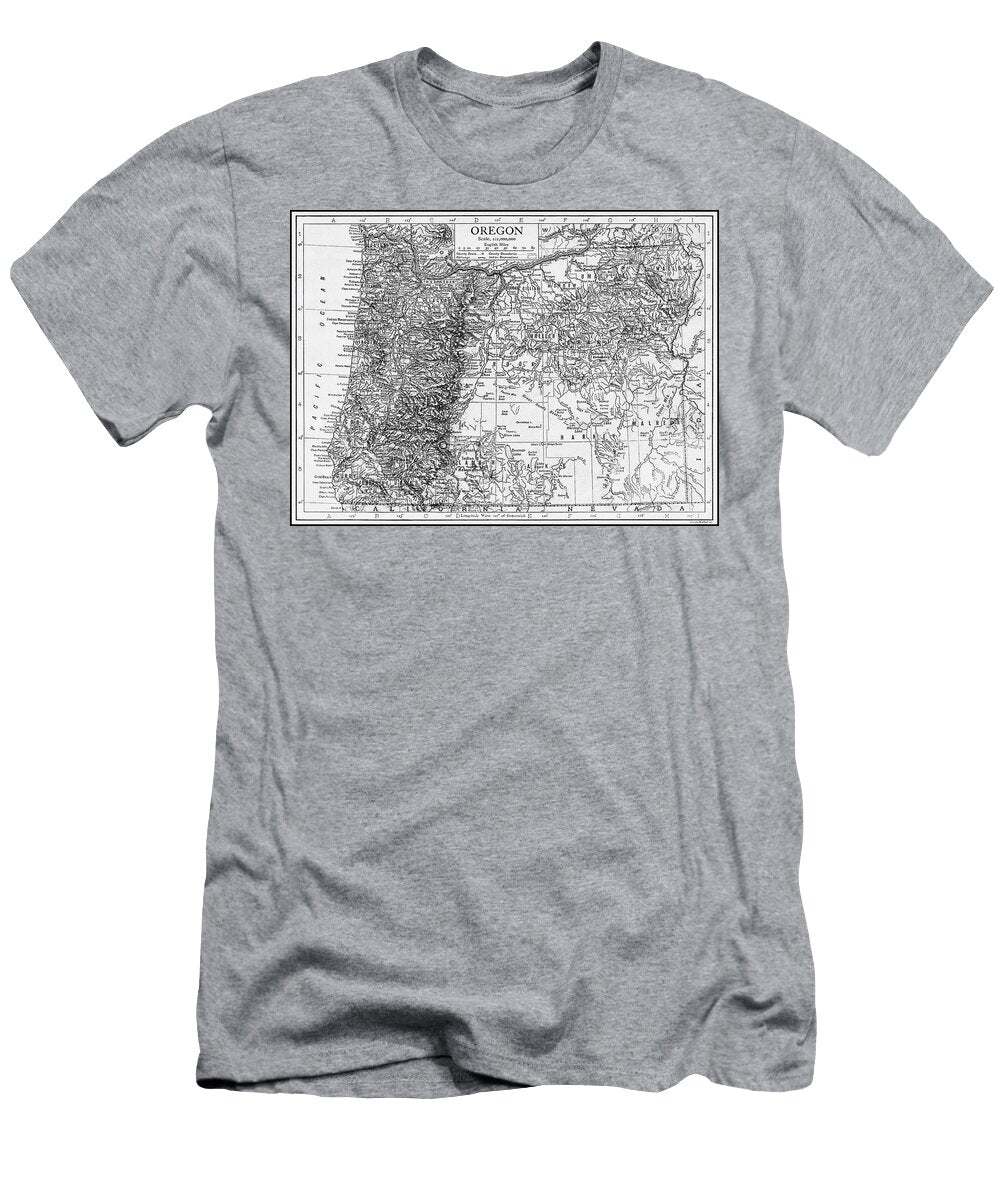 Oregon Vintage Map 1911 Black and White Carol Japp T-Shirt