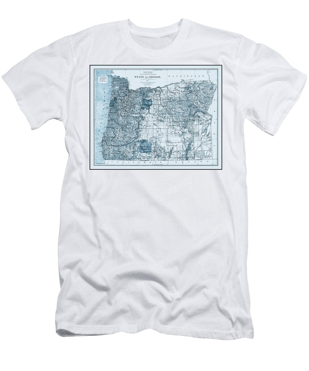 State of Oregon Historical Map 1889 Blue Carol Japp T-Shirt