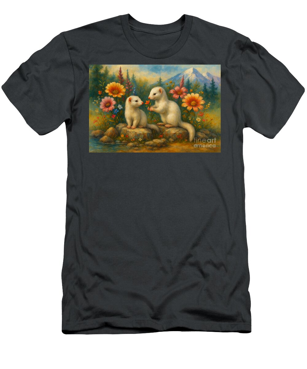 Two Ferrets in a Flower Garden Sun D Studio T-Shirt