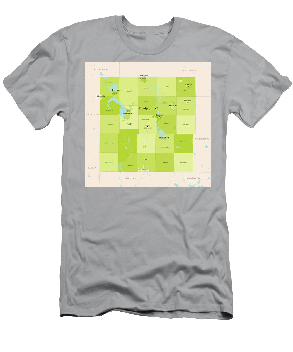 Wi Dodge County Vector Map Green Frank Ramspott T-Shirt